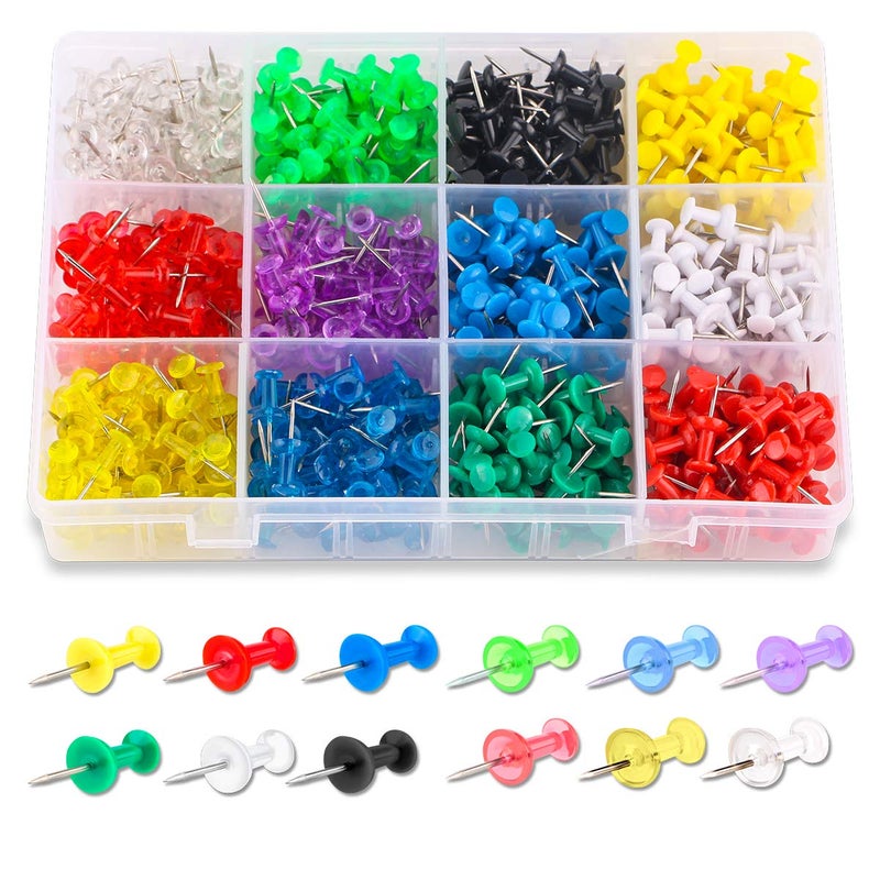 Yalis Push Pins Color Thumb Tacks 600-Count Standard Pins Steel Point and Colored Plastic Head, 12 Assorted Colors - Image 1